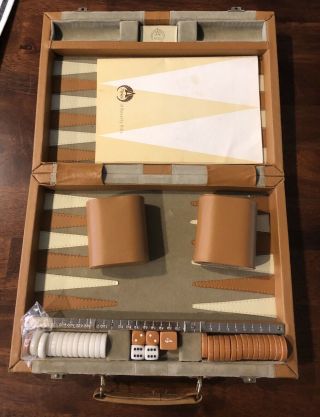 Vintage Aries Of Beverly Hills Backgammon Game In Travel Case -