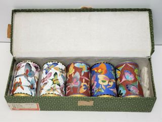 Set 5 Vintage Chinese Cloisonne Wine Cups w Butterflies & Box 2