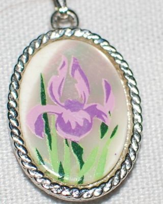 Vintage Whiting Davis Silver Metal Necklace 18 " Chain Purple Flower Pendant 70s
