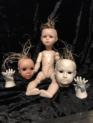 Vintage Porcelain Doll Heads And Ball Joint Doll Bizarre Horror Collectible