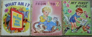 3 Vintage Little Golden Books My First Book,  What Am I? Alphabet From A To Z