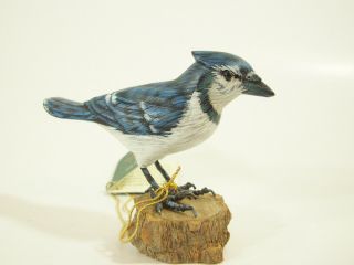 Blue Jay Hand Carved Painted Bird Figurine Figure Carving Vintage Estate