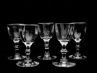 5 Vintage Steuben Art Glass 1 Oz.  Cordial Glasses W/ Round Wafer Stem 6268