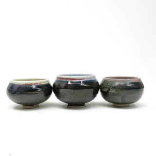 Vintage Set Of 3 Modern Studio Pottery Small Glazed Condiment Sauces Dip Bowls