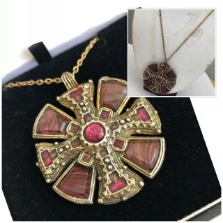 Vintage Jewellery Scottish Celtic Miracle Purple Glass Agate Pendant / Necklace