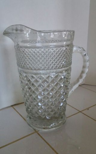 Vintage Anchor Hocking Wexford Clear Glass Large Criss - Cross 64 Oz.  Pitcher Usa