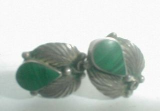 Vintage Navajo Sterling Silver Green Malachite Squash Blossom Earrings Studs