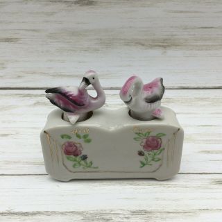 Vintage Japan Ceramic Pink Flamingos Nodder Salt & Pepper Shakers