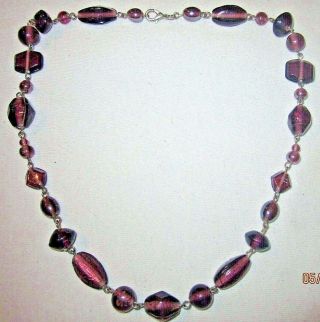 Vtg Exotic Amethyst Purple Solid Ornate Art Glass Luxury Estate Necklace 20 "