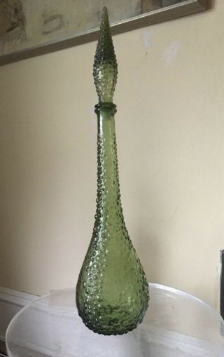 Vintage Green Bubble Genie Bottle Decanter Empoli Avocado Olive 22 " Art Glass