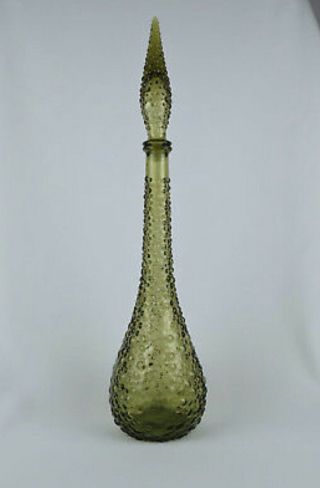 Vintage Green Bubble Genie Bottle Decanter Empoli Avocado Olive 22 