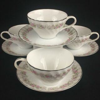 Set Of 4 Vtg Cups And Saucers By Dansico Teahouse Rose Fine China Floral Japan