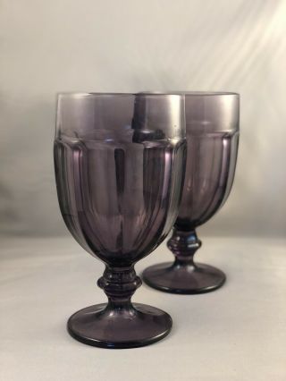 Vintage Libbey Duratuff Amethyst Purple Water Glass Ice Tea Panel Goblet Set