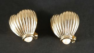 Vintage Gold Toned Signed Heart Shaped Grooved Givenchy Earrings - Clip On 4