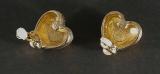 Vintage Gold Toned Signed Heart Shaped Grooved Givenchy Earrings - Clip On 6