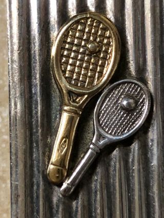 Vintage Sterling Silver Money Clip W/18kt Gold Tennis Racket 2