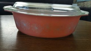 Vintage Pyrex Pink Daisy 045 Oval Casserole Dish 2 1/2 Qt W/ Glass Lid