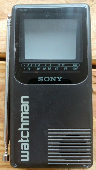 Vintage Sony Watchman Black And White Portable Tv Fd230 1993