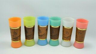 8 Vintage Siesta Ware Frosted Glass Tumblers Mahogany Wood Jackets Tiki Tropical