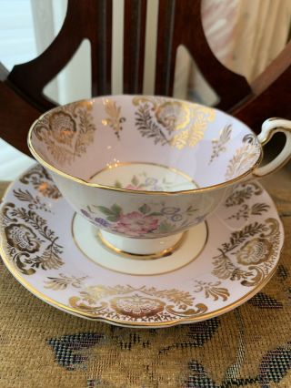 Vintage Paragon,  England,  Fine Bone China Teacup & Saucer Lilac,  Gilt,  Floral/berry