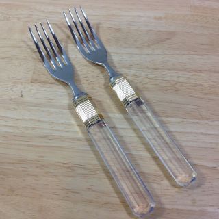 Mikasa Prisma Clear Stainless 2 Dinner Forks Gold Band Larry Laslo Vintage Japan