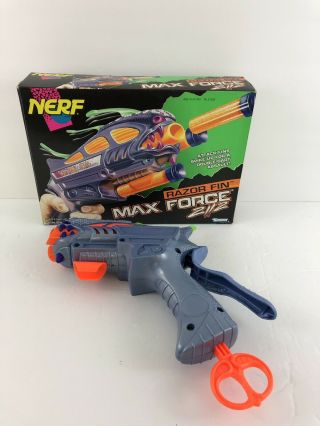 Htf Vintage 1996 Nerf Max Force Razor Fin Dart Gun Blaster W/ Box