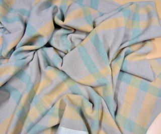 Vintage Peach Blue Plaid WOOL Blanket Twin Good For Upcycle Repurpose 52 