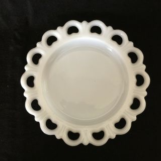Vintage Open Heart Lace Edge Milk Glass Plate 8.  25 " Decorative White