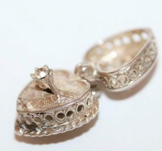 Filigree Heart Box Opening To A Ring Sterling Silver Vintage Bracelet Charm 4.  1g 2