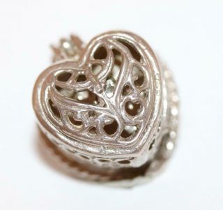 Filigree Heart Box Opening To A Ring Sterling Silver Vintage Bracelet Charm 4.  1g 3