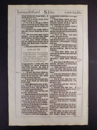1611 King James Bible Leaf Page Gospel Of John 10:1 - 11:27 Lazarus Raised Nf