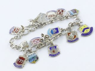 Vintage 925 Sterling Silver Charm Bracelet With Travel Shield Charms 26g