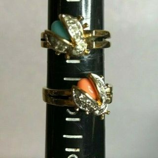 Vintage Sterling Panetta Lady Bug Rings (2) Sz 4 & 5 Signed