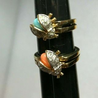 VINTAGE STERLING PANETTA LADY BUG RINGS (2) SZ 4 & 5 signed 3