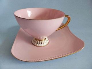 Westminster Pink China Tea Cup & Square Saucer,  Vintage 1950s,  Teacup Plate Set
