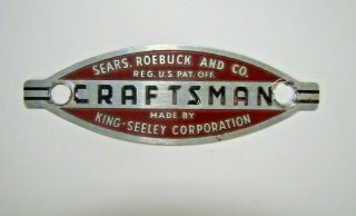 Vintage 50 60 Craftsman King Seeley Logo Badge Emblem Metal Nameplate Saw Lathe