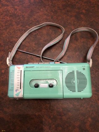 Vintage Sharp Qt - 5 (gr) Green Am/fm Radio Cassette Recorder &