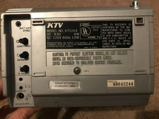 Vintage 1986 KTV Portable TV Model:KT526A, 3