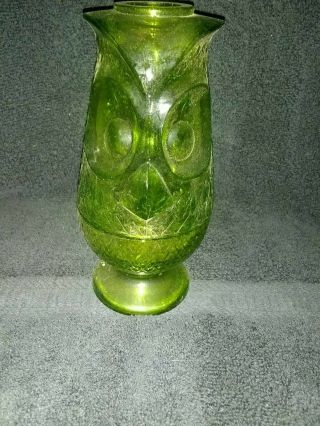 Vtg Viking Glass Owl Candle Holder Green Fairy Glimmer Lamp Mid Century