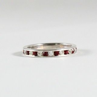 Vintage Sterling Silver Red Rhinestone Eternity Band Ring (size 6.  75)