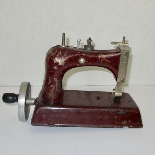 Artcraft Junior Miss Vintage Toy Sewing Machine Metal Hand Crank Burgundy