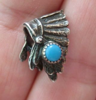 Vtg Sterling Native American Headdress Silver Bracelet Charm Turquoise Accent
