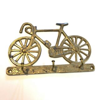 Bicycle Vintage Brass Key 3 Hook Wall Holder Rack
