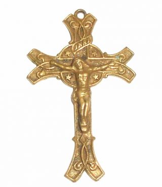 Fancy Vintage Gold Plated Crucifix Necklace Pendant Inri W/ Stars