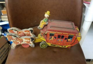 Vintage Fisher - Price Wood Gold Star Stage Coach,  Pull Toy Made In Usa