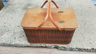 Vintage Redman Redmon Wicker Picnic Basket Large 18 " X12 " X10 " Metal Handles