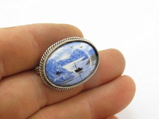 Vintage Sterling Silver 925 Hand Painted Brooch Pin