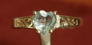 Vintage Aquamarine Heart Shaped Filigree Sterling Silver Ring