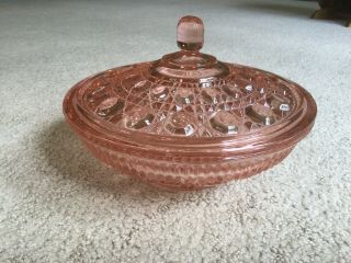 Vintage Pink Depression Glass Candy Dish Serving Bowl With Cover 7.  5 " Diameter