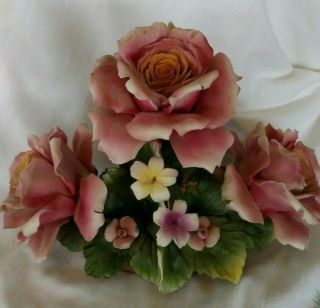 Capodimonte Large Vintage Rose Centerpiece Flower Basket Made In Italy